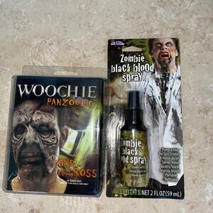 GROSS ZOMBIE FACE UNDEAD GORY GRUESOME PROSTHETIC COSTUME & BLACK BLOOD NEW